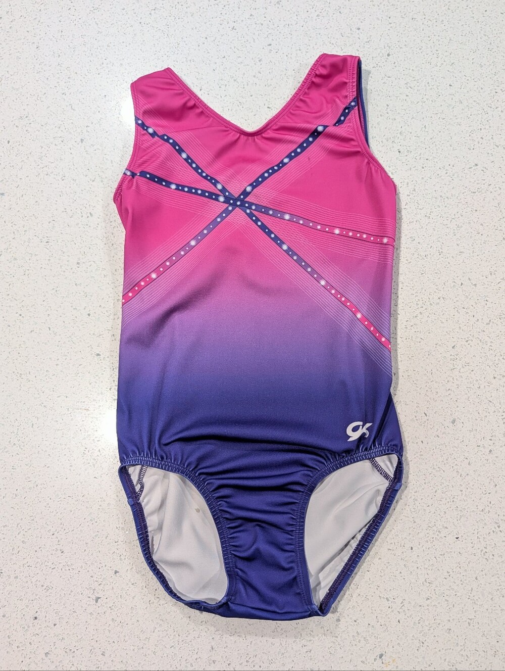 GK Elite Adult Medium AM Gymnastics Dance Leotard SUNSET SKY Ombre Soft defect